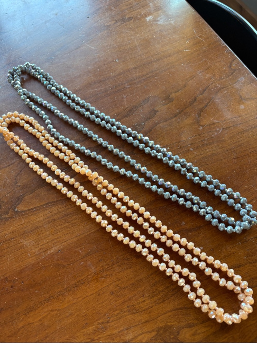 Elegant Peach and Gray Beaded Necklaces